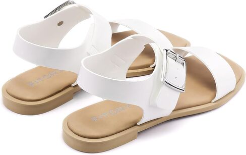 FITORY Women's Flat Sandals Fashion Square Open Toe Ankle Buckle Slippers Summer in Saudi Arabia