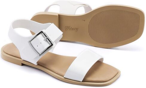 FITORY Women's Flat Sandals Fashion Square Open Toe Ankle Buckle Slippers Summer in Saudi Arabia
