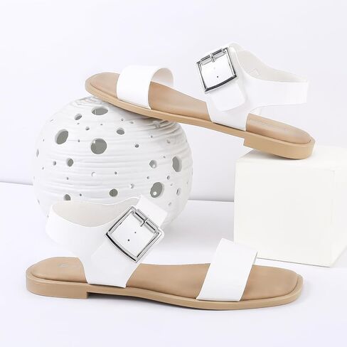 FITORY Women's Flat Sandals Fashion Square Open Toe Ankle Buckle Slippers Summer in Saudi Arabia