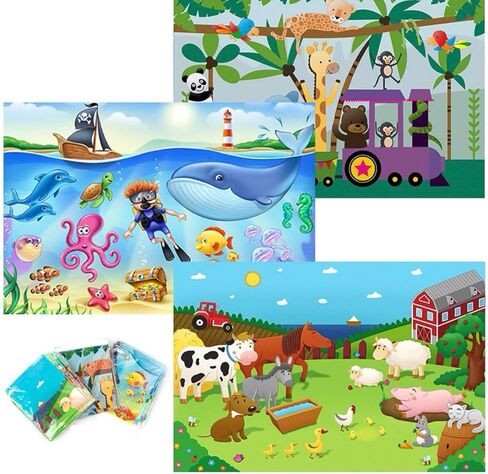 40 Pack Disposable Placemats for Baby, 3 Design Pack Baby Eating Mat, 12" x 18" Sticky Kids Placemat, Toddler Place mat for Restaurants, Plastic Kids Placemats for Dining Table in Saudi Arabia