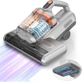 Mattress Vacuum Bed Vacuum Cleaner with 273nm UV-C Light, 500W 18Kpa Suction HEPA Filter & 45000 RPM Handheld Vacuum with Dual Brushes& 140℉ Heating & Ultrasonic Tech,Dual Cup,Corded