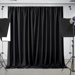 Joydeco Black Backdrop Curtains for Parties, 10x10 Wrinkle Free Black Backdrop Drapes for Birthday Party Home Party, Curtains Backdrop 5ft x 10ft 2 Panels with Rod Pockets