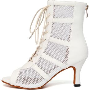 AOQUNFS Latin Salsa Dance Shoes Lace-up Open Toe Ballroom Dance Heel Boots Women,L446-PU