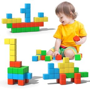 Magnetic Blocks, 56 Pieces 1.34 inch Large Magnetic Building Blocks, 3D Magnetic Cubes for Toddlers, Preschool Educational Construction Kit, Sensory Montessori Toys Kids Blocks for Boys Girls