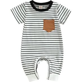 Kupretty Baby Boy Romper Newborn Infant Clothes Summer Short Sleeve Striped Jumpsuit Playsuit Bodysuit in Kuwait