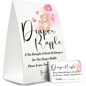 Greeting Card, Diaper Raffle Baby Shower Game Kit (1 Standing Sign, 50 Guessing Cards), Baby Shower Decorations, Unisex-Adults, Women, Multicolor