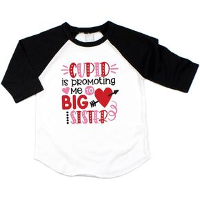 Bump and Beyond Designs Girls Promoted to Big Sister Valentine's Day Shirt Toddler Kids Raglan in Kuwait