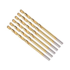Twist Drill Bits, 2mm Drilling Diameter, Titanium Coated High Speed Steel 6542 Straight Round Shank - (Applications: for Stainless Steel Alloy Metal), 6-Pieces
