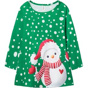 Mud Kingdom Girls Christmas Dress Long Sleeve Santa Claus Party Gift A-Lined Loose Fit