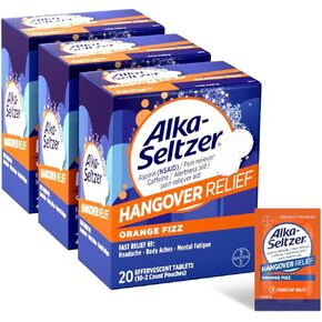 Alka-Seltzer Hangover Relief Tablets, Fast Relief Starts In About 15 Minutes for Headaches, Body Aches & Mental Fatigue, Bachelorette Party & Bachelor Party Packs 60 Count (3 Boxes, 20 Tablets Each)