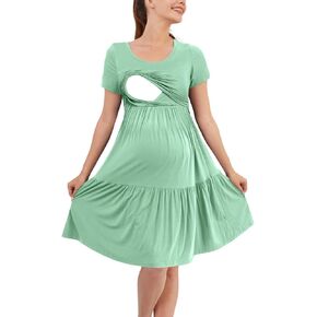 PARNIXS Women's Summer Nursing Dress Short Sleeve Maternity Knee Length Breastfeeding Dress in Kuwait