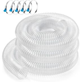 2 1/2 x 20’ Heavy Duty PVC Clear Flexible Dust & Fume Collection Hose with Carbon Steel Wire Coil, Puncture Resistant Hoses for Collectors