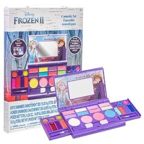Disney Frozen 2 - Townley Girl Cosmetic Compact Set with Mirror 22 lip glosses, 4 Body Shines, 6 Brushes Colorful Portable Foldable Washable Makeup Beauty Kit Box Set for Girls Kids Toddler
