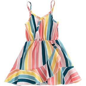 BemeyourBBs Toddler Baby Girl Summer Dress Spaghetti Strap Striped Ruffle Trim Beach Dresses