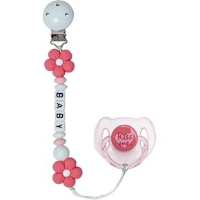Pink Flowers Pacifier Clip with Cute Pink Magnetic Pacifier Reborn Dolls Toy Accessories (Flowers)