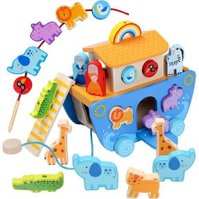 Wooden Noah's Ark Toy with Animal Shape Sorter,Baptism Gifts for 1 2 3 4 Years Old,Montessori Toys for Toddlers,Baptism Gifts for Boys and Girls,24 Months Babies