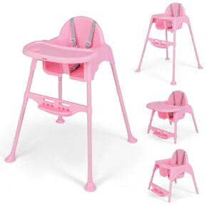 BABY JOY Baby High Chair, 4 in 1 Convertible Highchair with Adjustable Legs & Footrest, Removable Tray, Safety Harness, Infant Feeding Chair, High Chairs for Babies and Toddlers 6-36 Months (White)