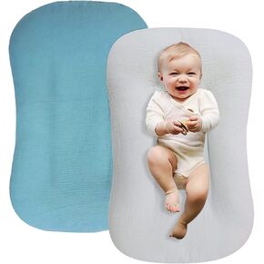 Muslin Baby Lounger Cover 2 Pack, Organic Cotton Removable Slipcover for Newborn,Baby Padded Lounger Infant Floor Seat Cover for Boys Girls