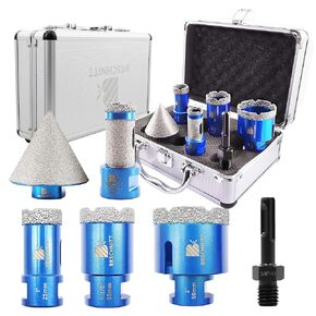 Diamond Core Drill Bit Set for Porcelain Tile Ceramic Marble Granite Drilling,BRSCHNITT 25/35/50mm Tile bit&4/5" Diamond Finger Drill bit&2" Chamfer bit&Adapter