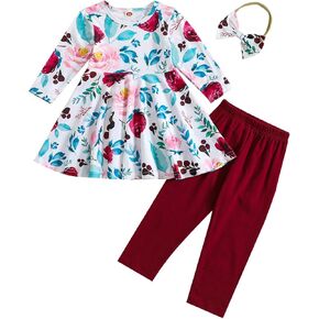 Toddler Baby Girls Floral Outfit Ruffle Shirt Pants Clothes Set