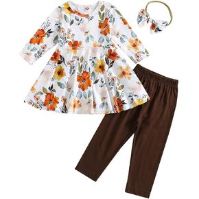 Toddler Baby Girls Floral Outfit Ruffle Shirt Pants Clothes Set