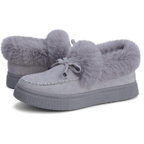 TINSTREE Winter Flat Boots Warm Durable Shoes Casual Fashion Fur Lining Ankle Snow Boots Loafer Flats Platform Thick Plush Shoes for Women