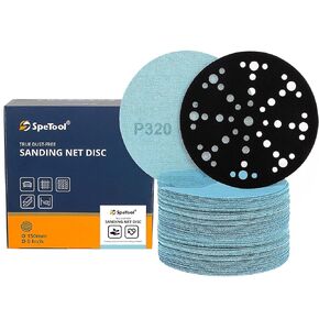 SpeTool Net Sanding Disc, Anti-Blocking 6 Inch Sanding Discs with Sander Pad Saver, 30 Pieces Sandpaper Discs, Grit 240, Dustless Hook and Loop Mesh Sandpaper for Wood, Drywall, Metal, Epoxy Resin