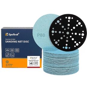 SpeTool Net Sanding Disc, Anti-Blocking 6 Inch Sanding Discs with Sander Pad Saver, 30 Pieces Sandpaper Discs, Grit 240, Dustless Hook and Loop Mesh Sandpaper for Wood, Drywall, Metal, Epoxy Resin