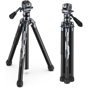 ULANZI F38 Video Travel Tripod, 61.4" Lightweight Carbon Fiber Camera Tripod with Quick Release 1/4" Screw & Video Head, for Most Cameras/DSLR/Projector, Weight 2.38lbs, Maxload 22lbs