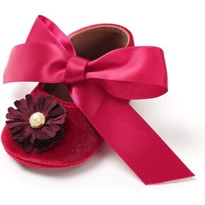 SOFMUO Baby Girls Mary Jane Flats Infant Non-Slip Bowknot Ballet Slippers Newborn Princess Dress Wedding Shoes Toddler First Walkers