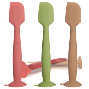 Baby Diaper Cream Spatula 3 Pack Butt Paste Spatula Soft Silicone Diaper Cream Applicator Butt Spatula Baby With Suction Cup Base (Red Green Khaki)