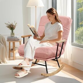 VECELO Rocking Chair Nursery, Upholstered Teddy Fabric Large Size Modern Glider Rocker with High Backrest for Living Room & Bedroom, Beige