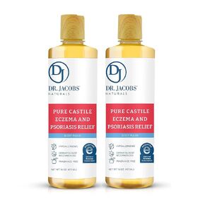 Dr. Jacobs Naturals Hypoallergenic Castile Soap, Dermatologist Tested Unscented Soap for Eczema & Psoriasis Relief - Sensitive Skin Body Wash, Vegan & Gluten-Free Formula for All-Day Hydration -16oz