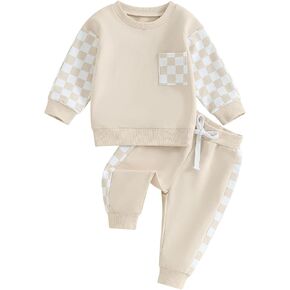 Newborn Baby Boy Clothes Pants Outfits Toddler Plaid Long Sleeve Pullover Bodysuit Set Soft 2024 Fall Winter Outfit