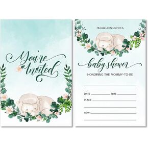 Greenery Sheep Baby Shower Party Invitations with Envelopes Set of 20 Lamb Baby Shower Gender Neutral Party Invites Fill in Blank in Saudi Arabia