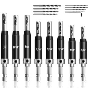 Canitu 17Pcs Colorful Self Centering Drill Bit Set 1/4" Hex Shank VIX Bit,5/64-1/4" Quick Change Hinge Center Drill Bits with 1 Hex Key & 8 Drill Bits for Woodworking Metal Wood Cabinet Window Door