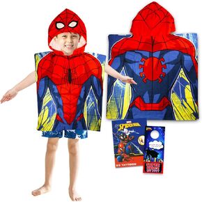 Spiderman Hooded Towel Set for Kids - Spiderman Bath Towel Poncho Bundle with Tattoos and More | Spiderman Bathroom Set for Boys, Girls