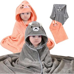 2 Pack Hooded Towel for Kids – Ultra Soft & Absorbent 100% Cotton – Fun Animal Designs – Large Size for Toddlers & Children – Ideal for Bath, Pool & Beach – Quick-Dry & Skin-Friendly