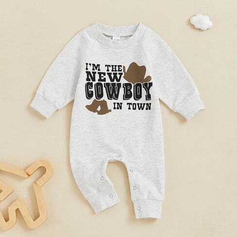Sasaerucure Infant Baby Boy Western Clothes Newborn Cowboy Baby Outfit Baby Boy Long Sleeve Romper Winter Onesie in Kuwait