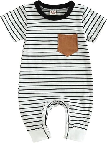 Kupretty Baby Boy Romper Newborn Infant Clothes Summer Short Sleeve Striped Jumpsuit Playsuit Bodysuit in Kuwait