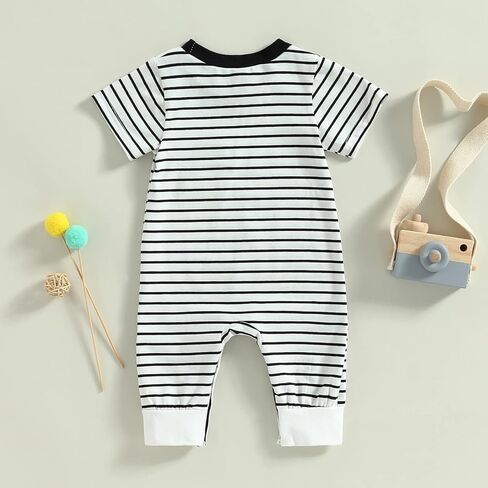 Kupretty Baby Boy Romper Newborn Infant Clothes Summer Short Sleeve Striped Jumpsuit Playsuit Bodysuit in Kuwait