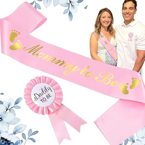Mom to Be Sash & Dad to Be Badge, Blue Baby Shower Decorations Mom to Be Sash Baby Shower Sash Corsage Set for Pregnant Mommy Baby Shower Party Decorations in Saudi Arabia