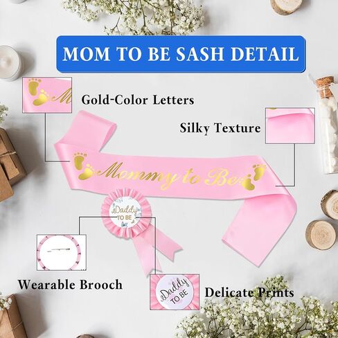 Mom to Be Sash & Dad to Be Badge, Blue Baby Shower Decorations Mom to Be Sash Baby Shower Sash Corsage Set for Pregnant Mommy Baby Shower Party Decorations in Saudi Arabia