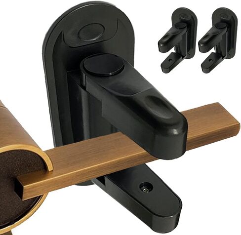 Door Lever Lock Child Proof - 2 Pack Black Door Locks for Kids Safety - Childproof Door Handles Lock with Adhesive in Kuwait