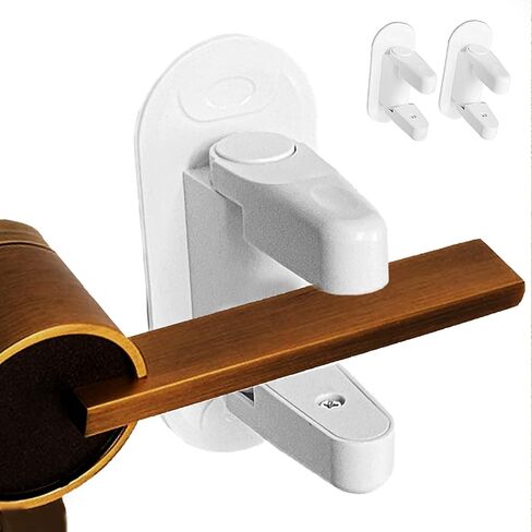 Door Lever Lock Child Proof - 2 Pack Black Door Locks for Kids Safety - Childproof Door Handles Lock with Adhesive in Kuwait