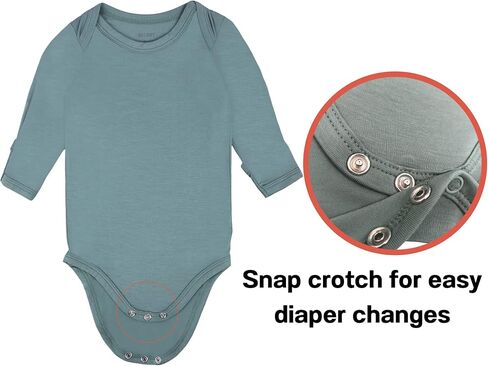 GUISBY Unisex Baby Rayon of Bamboo Snap Bodysuits, Long Sleeve with Mittens Cuffs Bodysuit 2-Packs in Kuwait