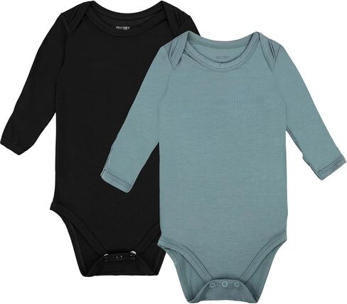 GUISBY Unisex Baby Rayon of Bamboo Snap Bodysuits, Long Sleeve with Mittens Cuffs Bodysuit 2-Packs in Kuwait