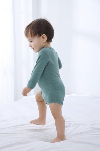 GUISBY Unisex Baby Rayon of Bamboo Snap Bodysuits, Long Sleeve with Mittens Cuffs Bodysuit 2-Packs in Kuwait