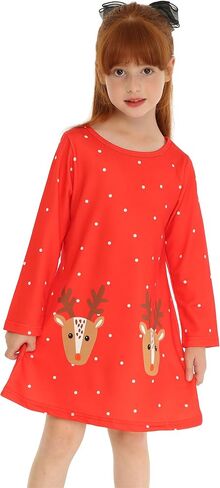 Mud Kingdom Girls Christmas Dress Long Sleeve Santa Claus Party Gift A-Lined Loose Fit in Kuwait