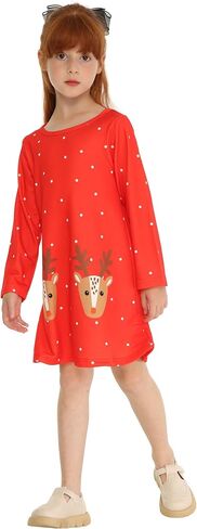Mud Kingdom Girls Christmas Dress Long Sleeve Santa Claus Party Gift A-Lined Loose Fit in Kuwait